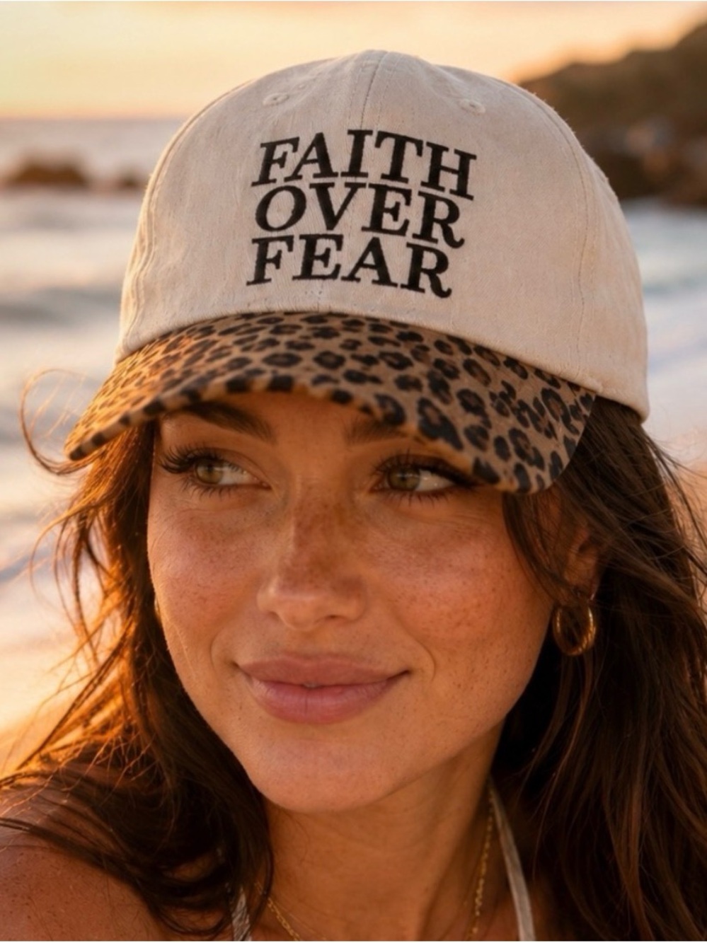 🆕 FAITH OVER FEAR Two Tone Leopard Trucker Hat Embroidered Adjustable Cap